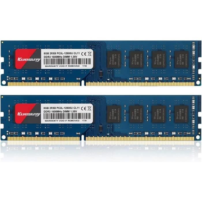 Kit RAM 16 Go DDR3L 1600 MHz (2x8 Go) - Pour QNAP NAS TS-651, TS-653 Pro, TS-851 - Neuf