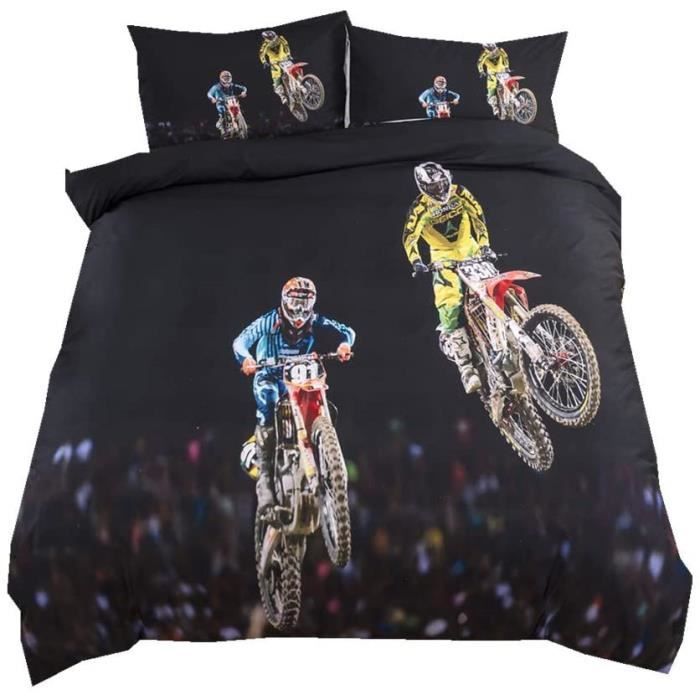 AOUAURO Housse de Couette 140x200 Moto 3D Parure de Lit en Polyester avec Fermeture /à Glissi/ère et 2 Taies doreiller pour Chambre denfants Adultes Simple