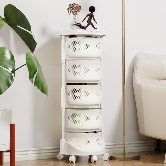 SMALIBAL Desserte de cuisine Chariot de rangement de cuisine ronde 5 panier rotatif