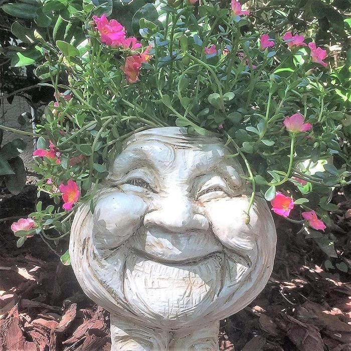 Le visage Statue Planter Figurine En Résine Pot de plantes Drôle De Visage  Art Sculpture Pot de fleurs avec trou de drainage