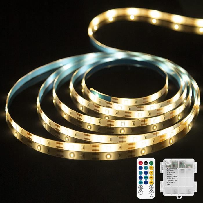 Ruban LED Alimenté par pile - 5M 150 LED Bandes LED à piles, LEDs Bande  Batterie avec Télécommande IR, 8 Modes, Auto-adhésif, Bl435 - Cdiscount  Maison