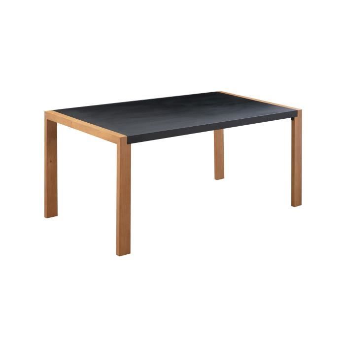 Table à manger de jardin - Acier thermolaqué + Pieds en bois + Trivanite - 162 x 80 x 74 cm