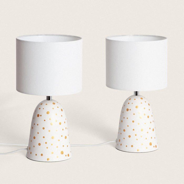 Pack de 2 Lampes à Poser Céramique et Tissu Argua Ivoire