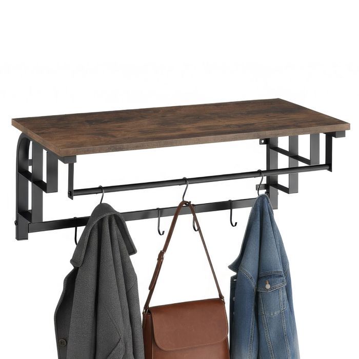 Penderie - TECTAKE - Penderie WESTWOOD en bois MDF et acier au style industriel 66 x 30 x 27 cm - Bois foncé