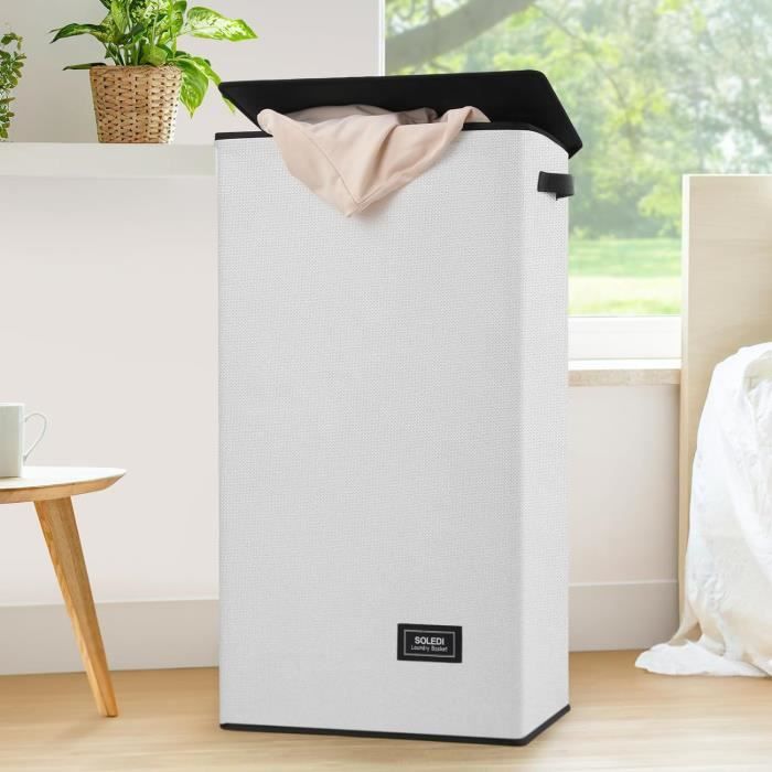 SOLEDI Panier à linge 100 l avec couvercle, grand panier à linge avec sac à linge