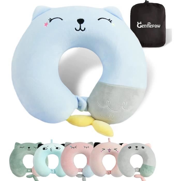 Wishstar Kit Coussin Voyage Enfant Bleu - Oreiller Mousse Mémoire Portable Pour Avion, Voiture Et Maison