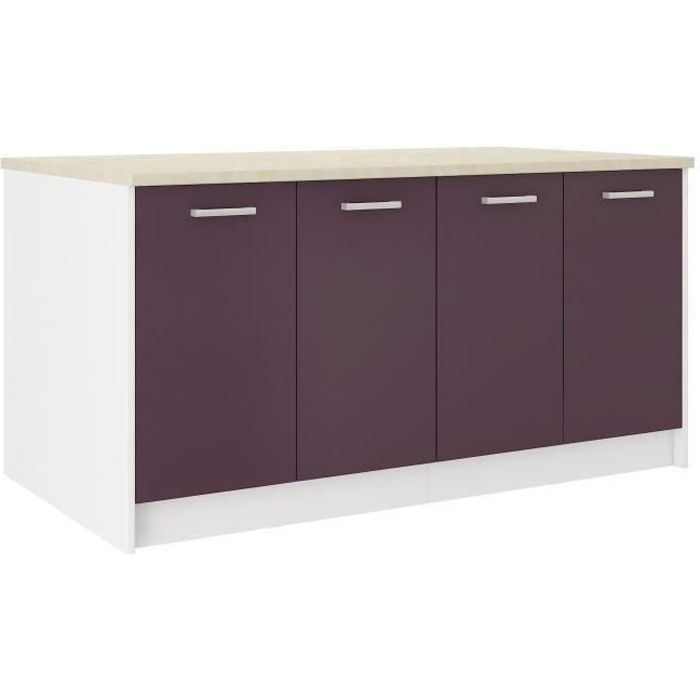 Ultra Ilot De Cuisine L 164 Cm Avec Plan De Travail Aubergine