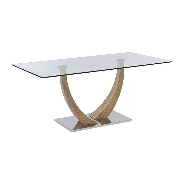 Table à manger 6 personnes en verre trempé MDF et acier inoxydable - Naturel clair - MELODIE II