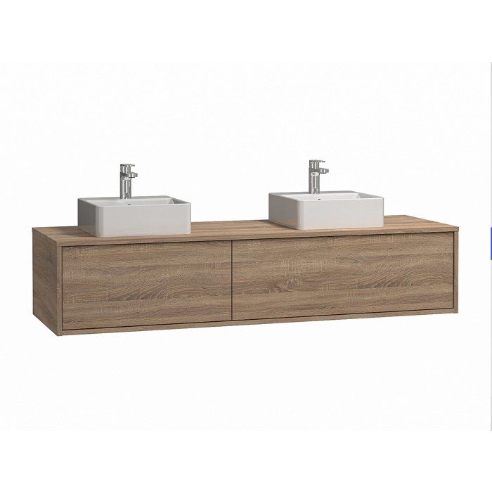 Meuble de salle de bain suspendu coloris naturel clair avec double vasque à poser carrée - L150 cm - ISAURE II