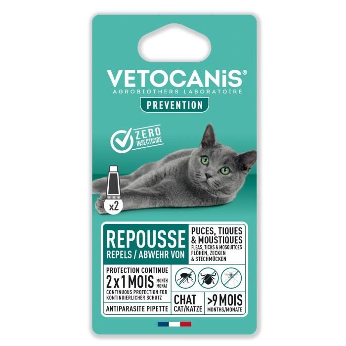 VETOCANIS Pipettes Anti Puces, Tiques, Moustiques, pour Chaton - 2 pipettes