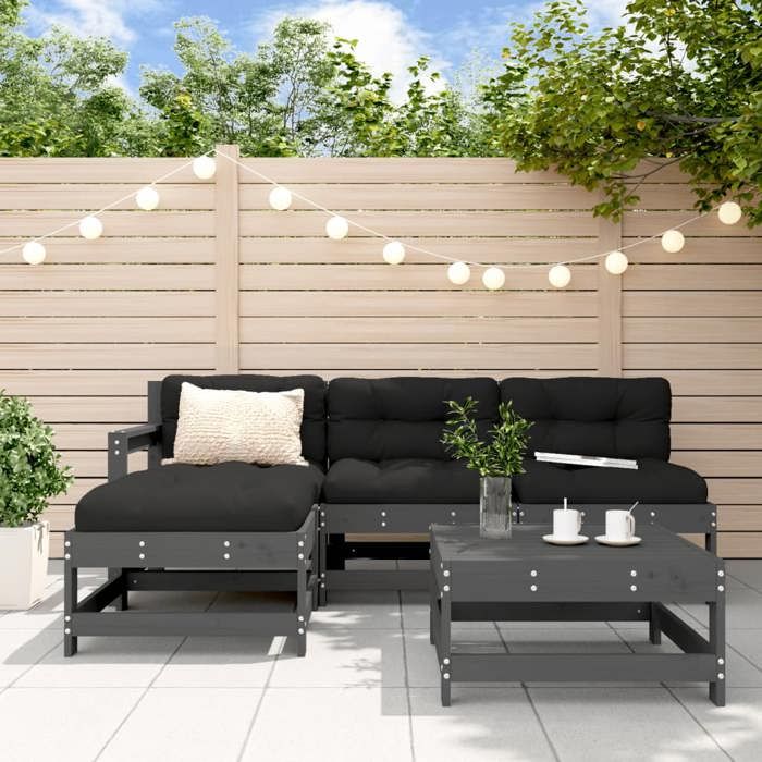vidaXL Salon de Jardin avec Coussins 5 pcs Canapés avec Dossier et Accoudoir Ensemble de Meubles avec Table Basse Patio 3186062