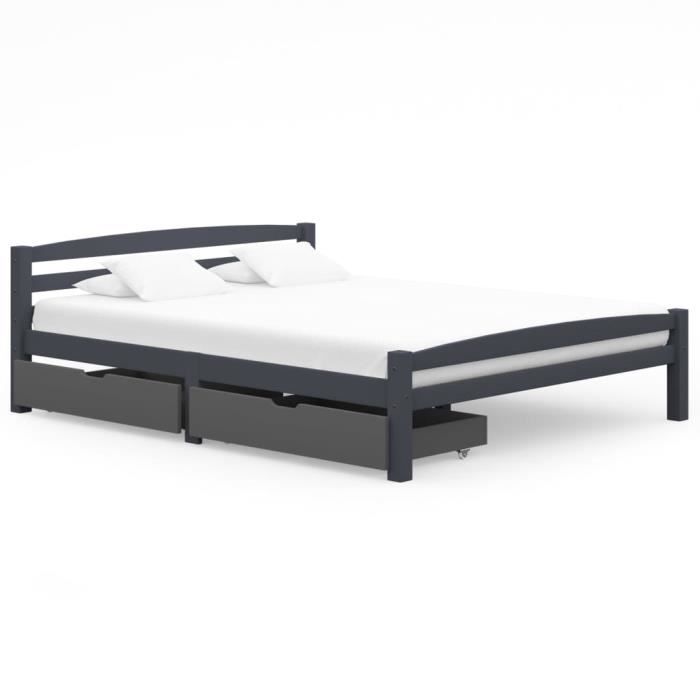 Lit Enfant Double Avec Tiroirs - Cadre Bois 210x146cm, Tableau Noir Et Rangement Tête De Lit - Capacité 220kg
