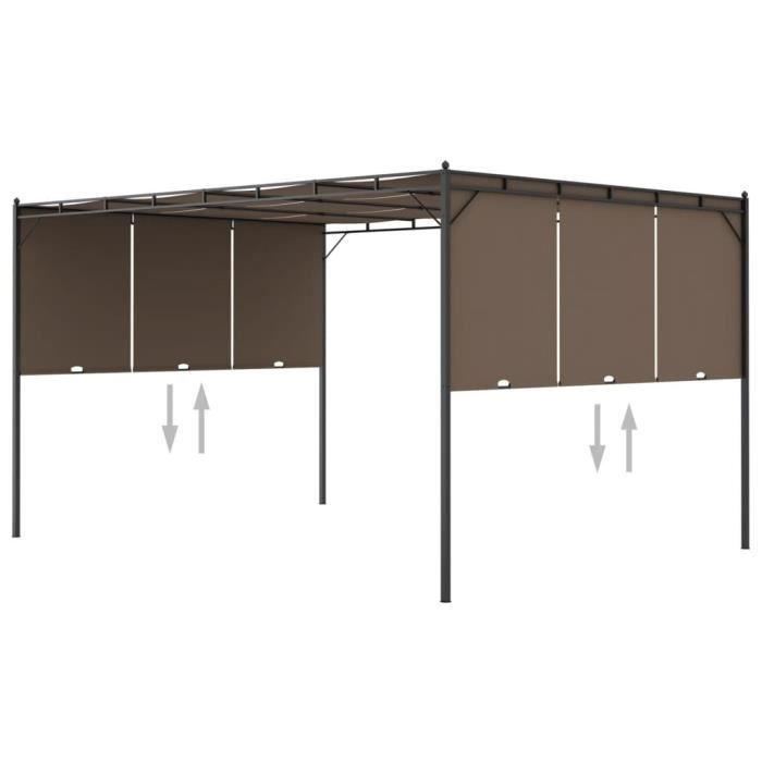 Belvédère de jardin avec rideau latéral 4x3x225 m Taupe - VIDAXL - Construction en acier enduit de poudre