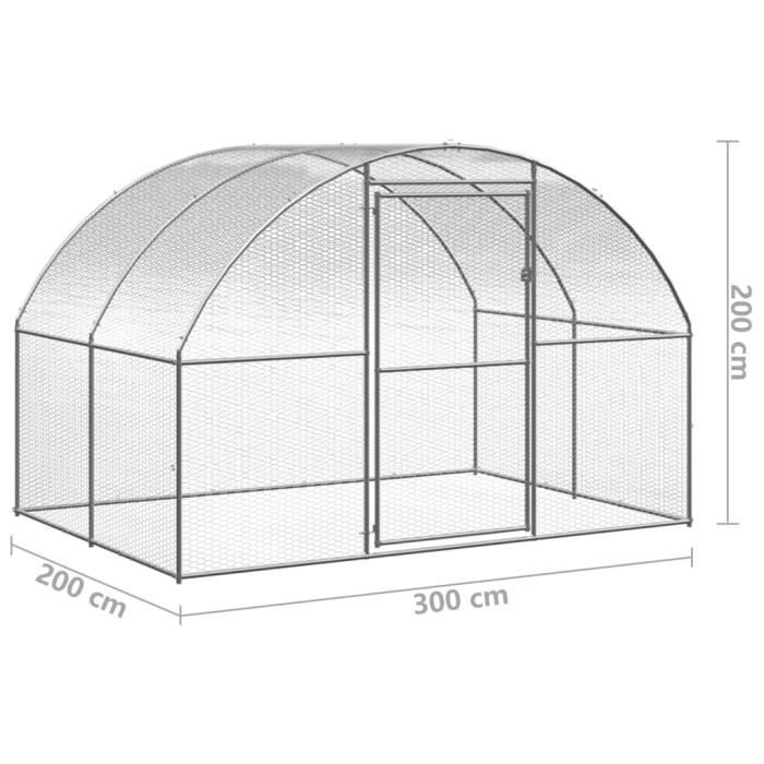 Poulailler - Acier galvanisé - 3x2x2 m - Extérieur - Pour 4 poules - Durable et facile à nettoyer