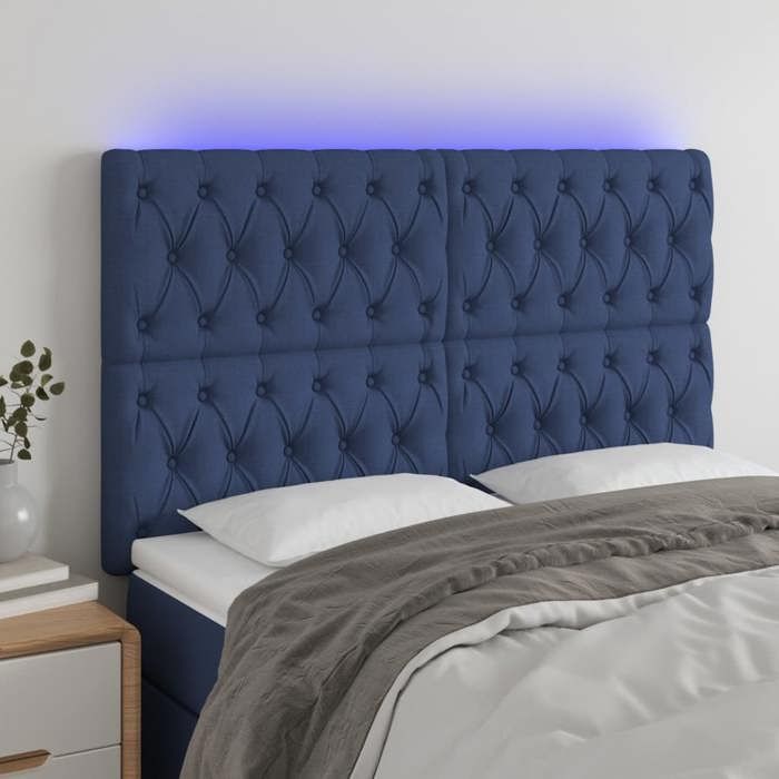 vidaXL Tête de Lit à LED Meuble de Chambre à Coucher Accessoire de Lit Double Tête de Cadre de Lit Intérieur Bleu 3122772