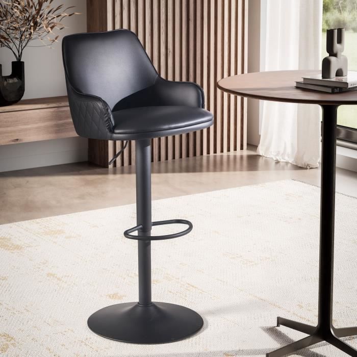 WOHNLING Tabouret de Bar Moderne Similicuir Chaise Fauteuil de Comptoir Noir WOHNLING Tabouret de Bar Moderne Similicuir Chaise Fauteuil de Comptoir Noir