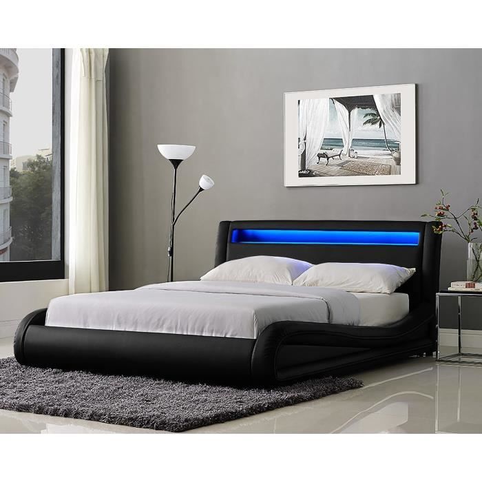 Neptune Lit Adulte Avec Led 160x200 Cm Sommier Noir Achat