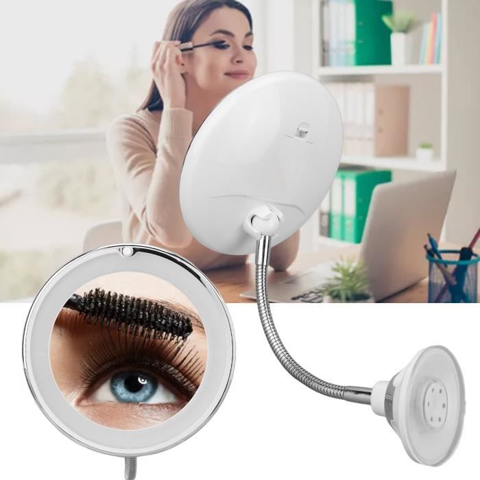 Miroir grossissant - ZERODIS - LC044 - 10X grossissement - Lumière LED - Ventouse réglable