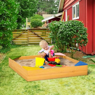 Bac à Sable Outsunny 4 Places Avec Toit Réglable, Banc Intégré, Tableau Noir Et Jeu De Morpion – Bois De Sapin – Dès 3 Ans