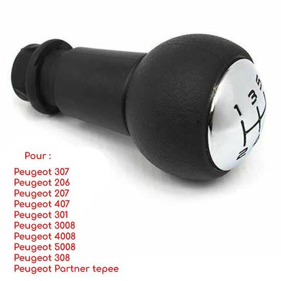 Pommeau De Levier De Vitesse 5 Vitesses Pour Peugeot 206 207 307 Et Citroën C2 C3 C4 - Noir, Cuir PU, Remplacement Décoratif