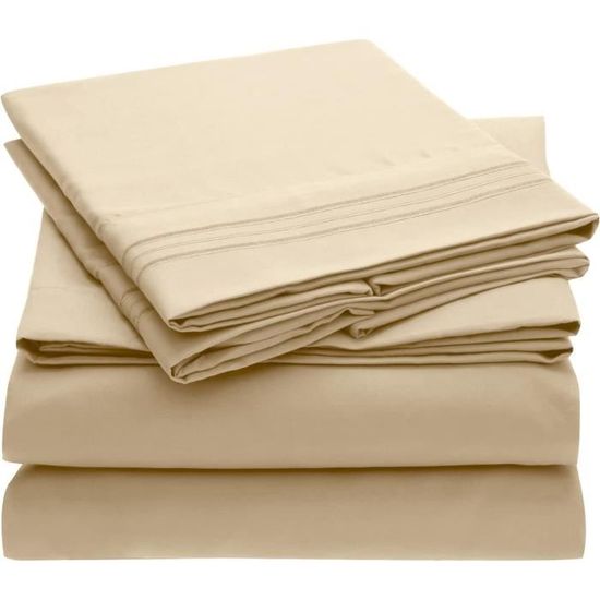Drap Plat 270x300 Parure De Lit 4 Pièces En Microfibre Bicolore - Drap Housse, Drap Plat, 2 Taies - Respirant, Hypoallergénique, Sans Repassage Parure Lit Sans Repassage