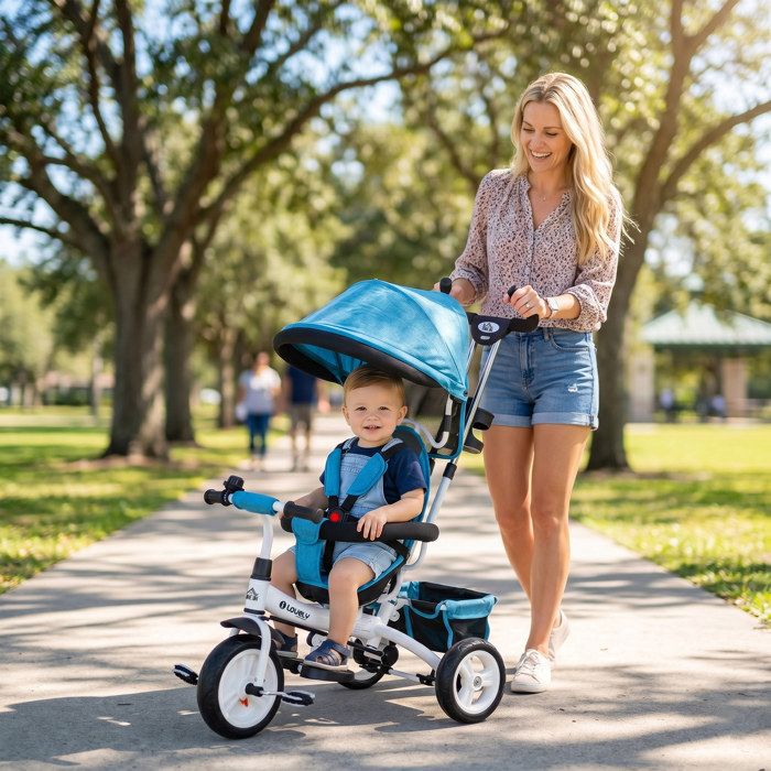 Tricycle évolutif 4 en 1 - JEOBEST - Bleu - Poussette vélo bébé - 10 à