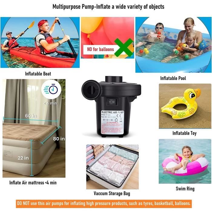 Pompe à Air électrique Portable - Gonfleur/dégonfleur Rapide 400L/min - 3 Buses Pour Matelas, Piscine, Bateau - 6