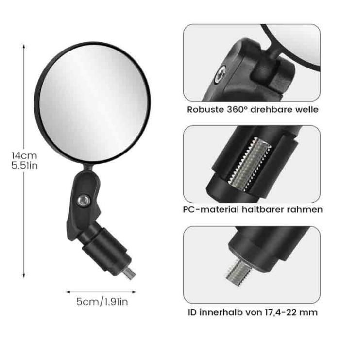 2 Rétroviseurs Vélo Réglables 360° – Pour Guidon 17,4-22 Mm, Antireflet, Avec Clés Allen, Vélos De Route, VTT, électriques