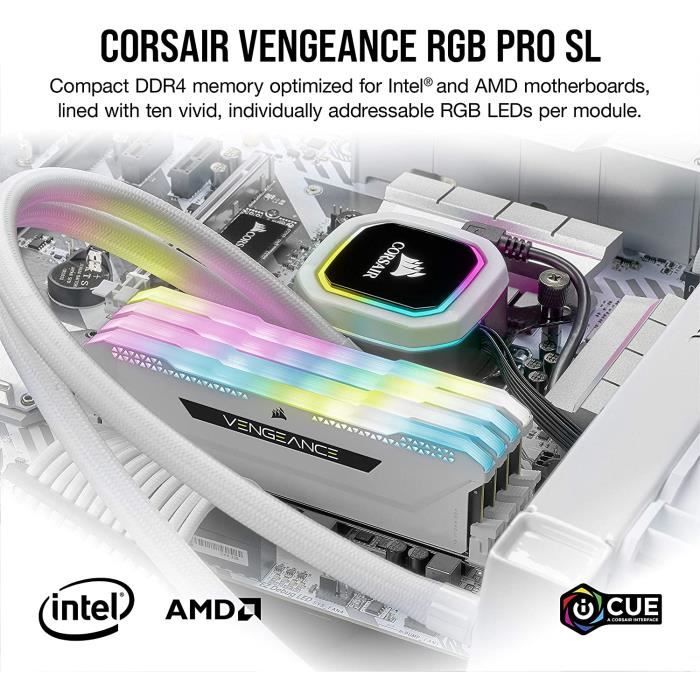 CORSAIR Mémoire PC DDR4 - VENGEANCE RGB PRO SL 32Go (4x8Go) - 3200Mhz - CAS  16 - White (CMH32GX4M4E3200C16W) - Cdiscount Informatique