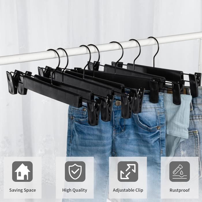 Cintres à Pantalons Avec Clips - Lot De 2, 24 Pinces Antidérapantes - Pour Pantalons, Jupes, Sous-vêtements, Organisateur De Dressing