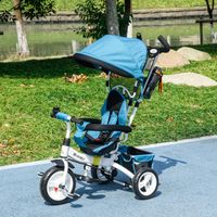 Tricycle 6-en-1 HOMCOM – Barre De Poussée, Siège Haut, Panier, Porte-gobelet, Pare-soleil, 12-60 Mois, 25 Kg