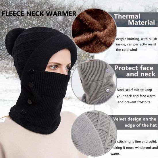 Casquette,Bonnet d'hiver tricoté pour femme, masque facial épais coupe-vent  chaud pour l'extérieur, - Type Marron-Hat and scarf set - Cdiscount  Prêt-à-Porter