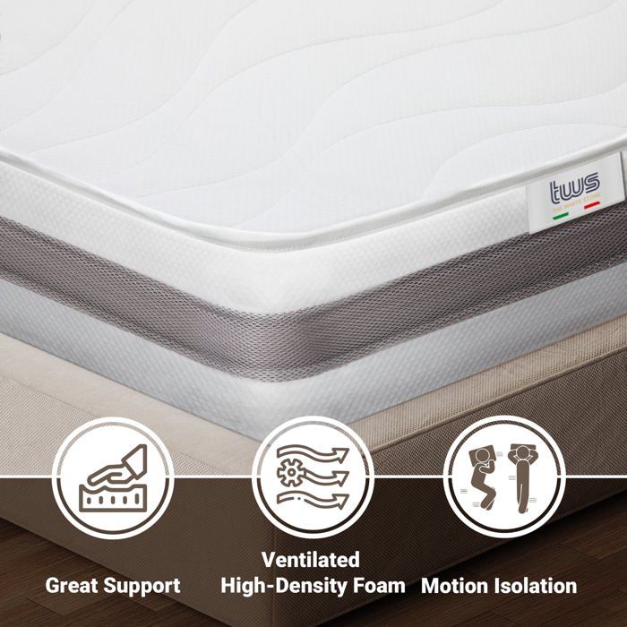 Matelas Rigide Matelas à ressorts ensachés - THE WHITE STONE - 140x200 - 20cm - Moyen ...