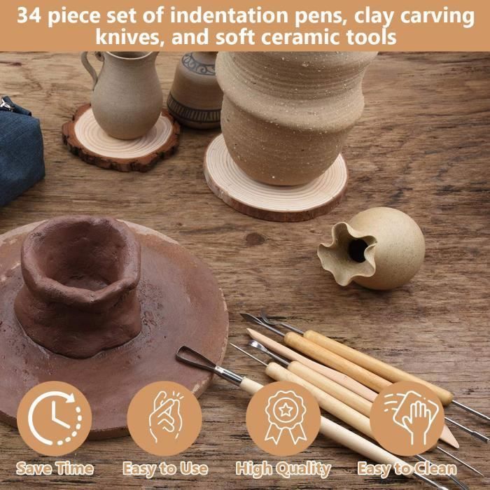 Outils De Poterie Et Argile Polymère - Ensemble 4 Coupeurs Trou Rond, Manche Bois - Pour Sculpteurs Professionnels