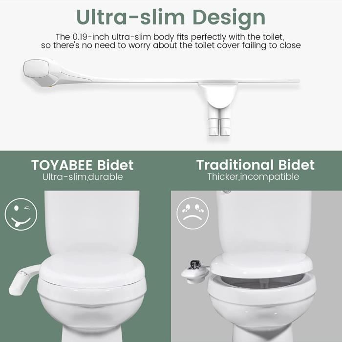 Bidet Slim pour toilettes WC jet d'eau double buse autonettoyante