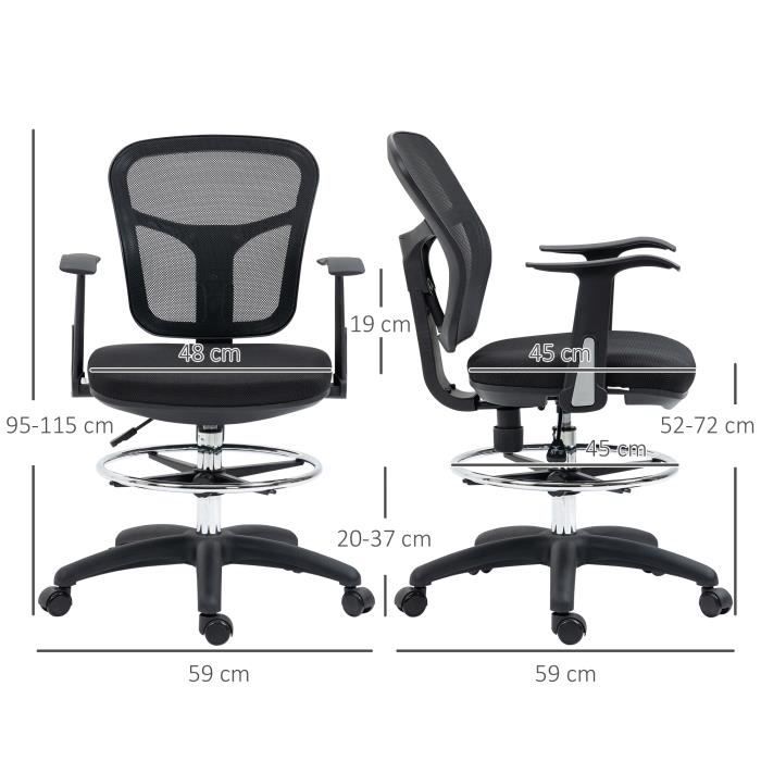 Chaise de bureau assise haute 59x59x115cm Noir - Cdiscount Maison