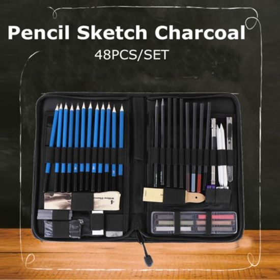 48pcs Set Kit de dessin professionnel croquis dessin crayons