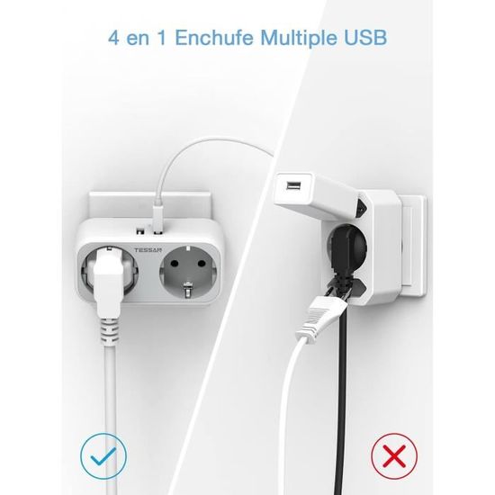 MULTIPRISE USB ROTATIVE BIPLITE 2 X 16A + 2 X USB 2.4A