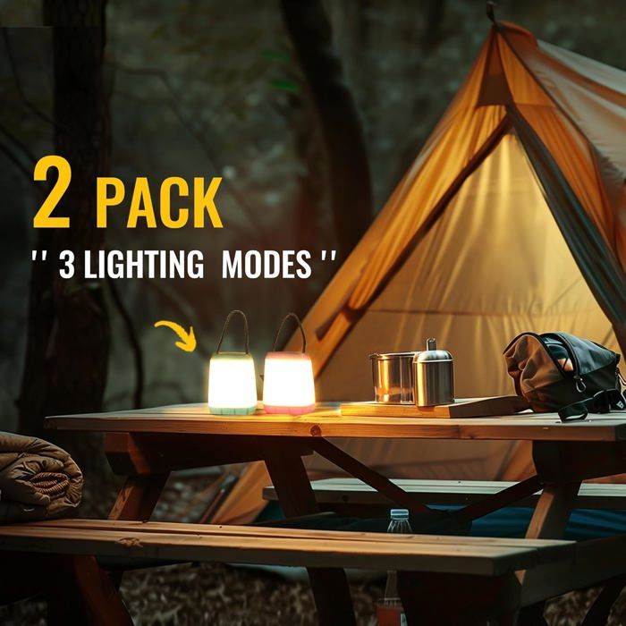 Lampe De Camping Pliable LED – Lot De 2, 300 Lumens, IPX4, Fonctionne Sur 3 Piles AAA, Crochet Métallique – Pour Randonnée, Pêche, Urgence