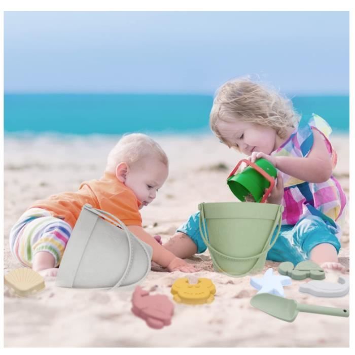 Jouets de plage en silicone Ensemble de 8 jouets de sable avec seau et  moules Jouets de bac à sable pour enfants, jouets de sable de voyage  mignons