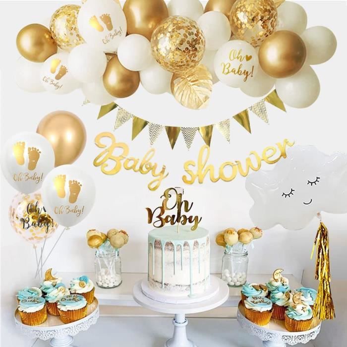 Baby Shower Decoration Fille GarçOnBallon Baby Shower Mixte Or et Blanc  avec Mummy to be EcharpeBanderole Baby Shower Oh Baby 1298 - Cdiscount  Maison