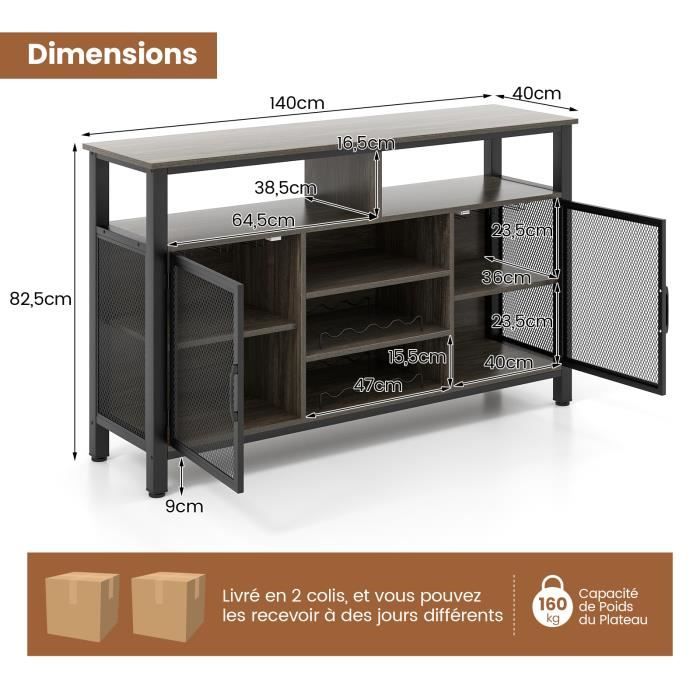 Commode Salon Meuble Buffet HOMCOM Avec Range Bouteille, Porte Coulissante, 2 Rangées Porte-verre Et Niche Ouverte 80L X 40l X 82H Cm - Maison Meuble De Cuisine Avec Plan De Travail