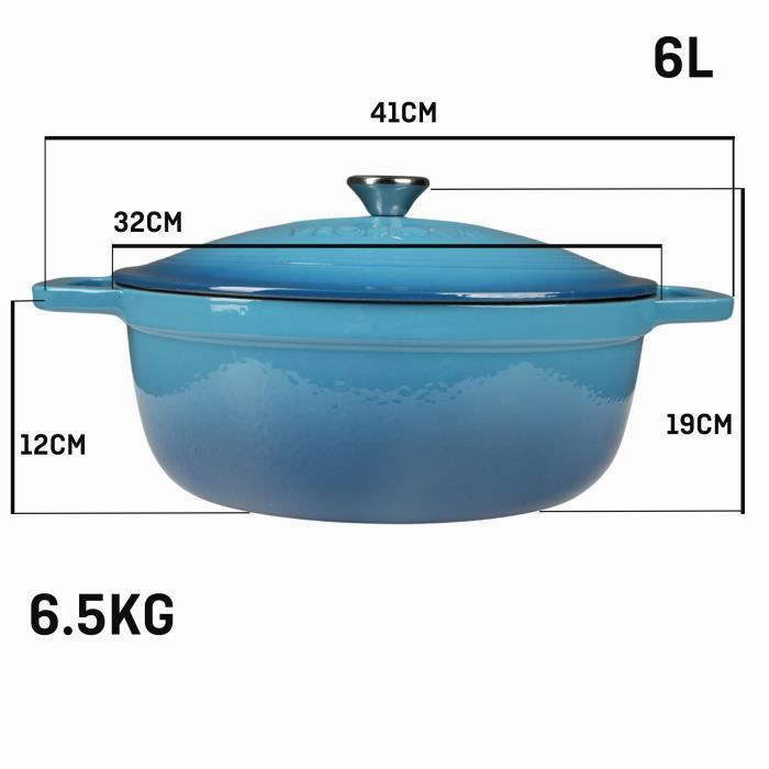Cocotte Fonte Émaillée VeoHome Rouge 6L 28cm - Faitout Induction Gaz Four - Cuisson Parfaite