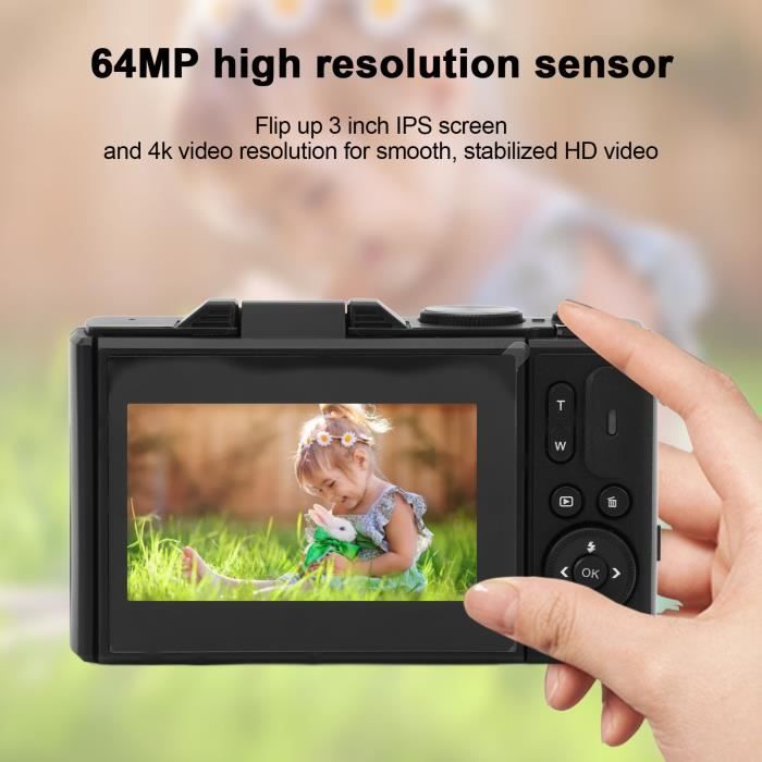 Appareil Photo Numérique 4K 64MP – Vlogging Zoom 18x – Écran Rabattable 3" – Caméra Stabilisée