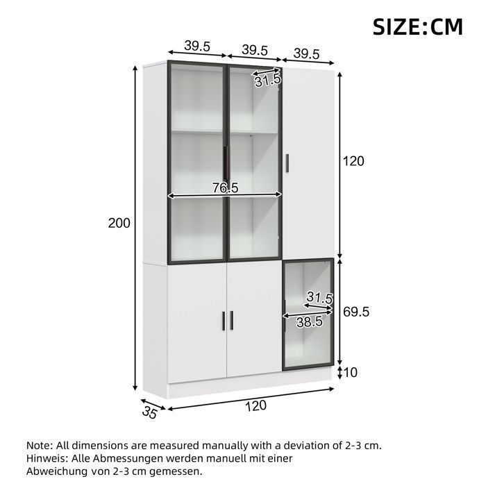 Vitrine Blanc En Verre Avec LED, 3 Étagères Réglables Et 2 Tiroirs – Meuble De Rangement H.150cm - Vaisselier et vitrine