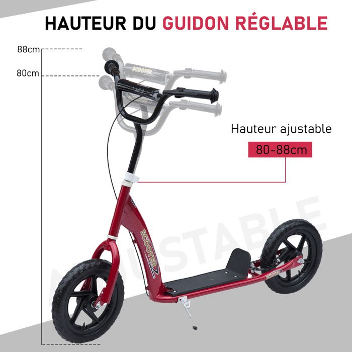 Trottinette - HOMCOM - Grands pneus Guidon réglable poignée Frein et béquille - pour Enfants 5+ Ans - Acier - 139x58x96cm - vert Trottinette - HOMCOM - Grands pneus Guidon réglable poignée Frein et béquille - pour Enfants 5+ Ans - Acier - 139x58x96cm - vert