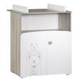 Commode à langer - Babyprice - Teddy - En bois blanc - Sérigraphie ours - 2 portes- 97x76x66cm-0