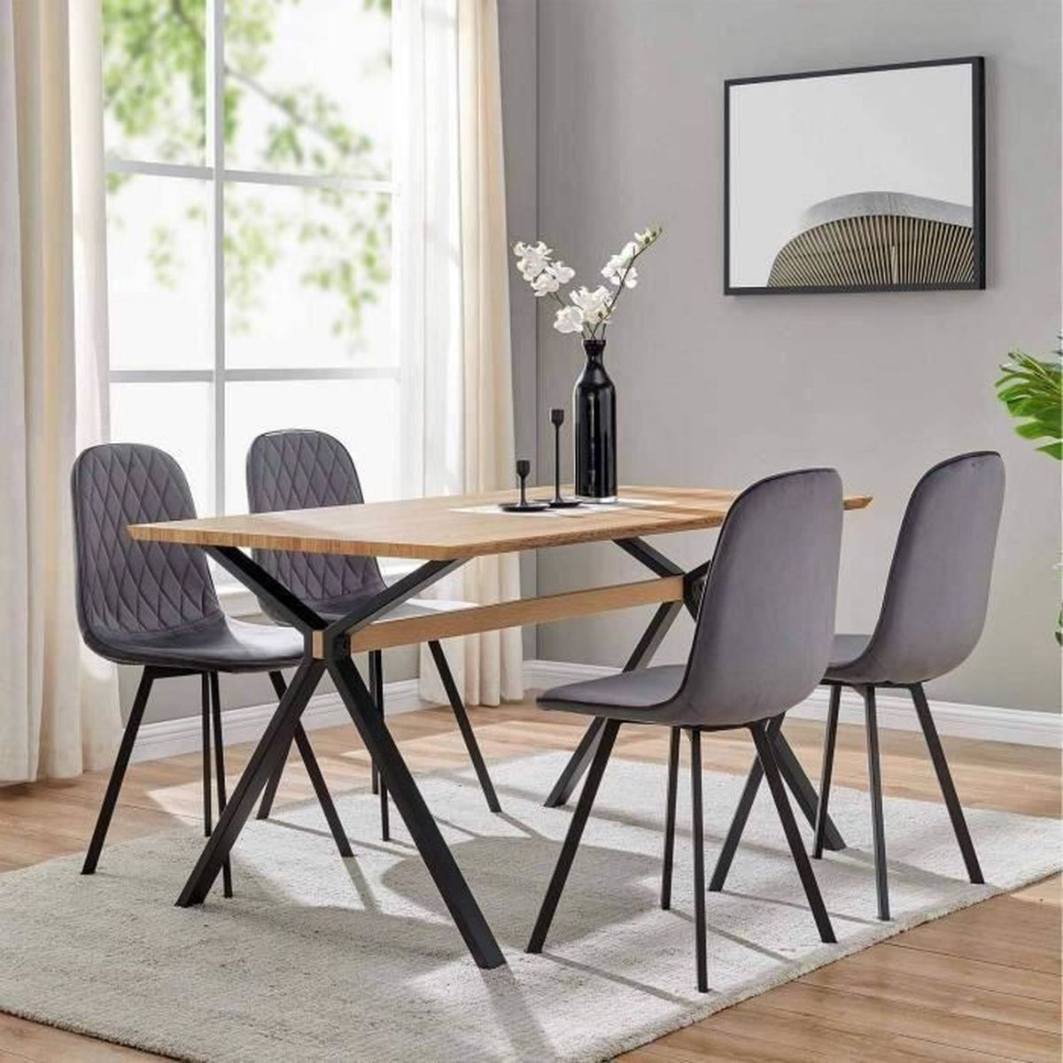 Table a manger avec chaises gris et blanc Table a manger avec chaises gris et blanc