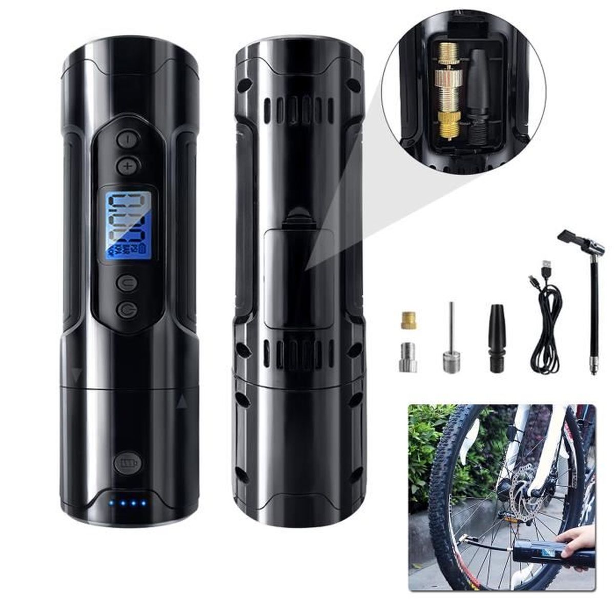 Mini Pompe électrique ROCKBROS 120 PSI – écran LED, Arrêt Auto, Batterie 420 MAh, Pour Presta Et Schrader