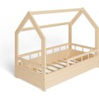 MS FACTORY Lit Enfant Bébé Maison 70x140 cm - Lit en Massif Cabane - Style Scandinave - Bois Demi-barrières
